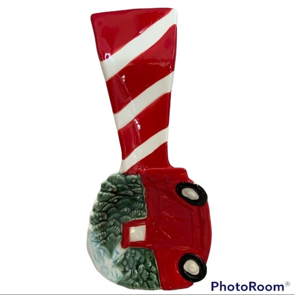 Vintage Christmas Tree Farm Truck Spoon Rest Glazed Hand Painted Ceramic - Picture 4 of 10